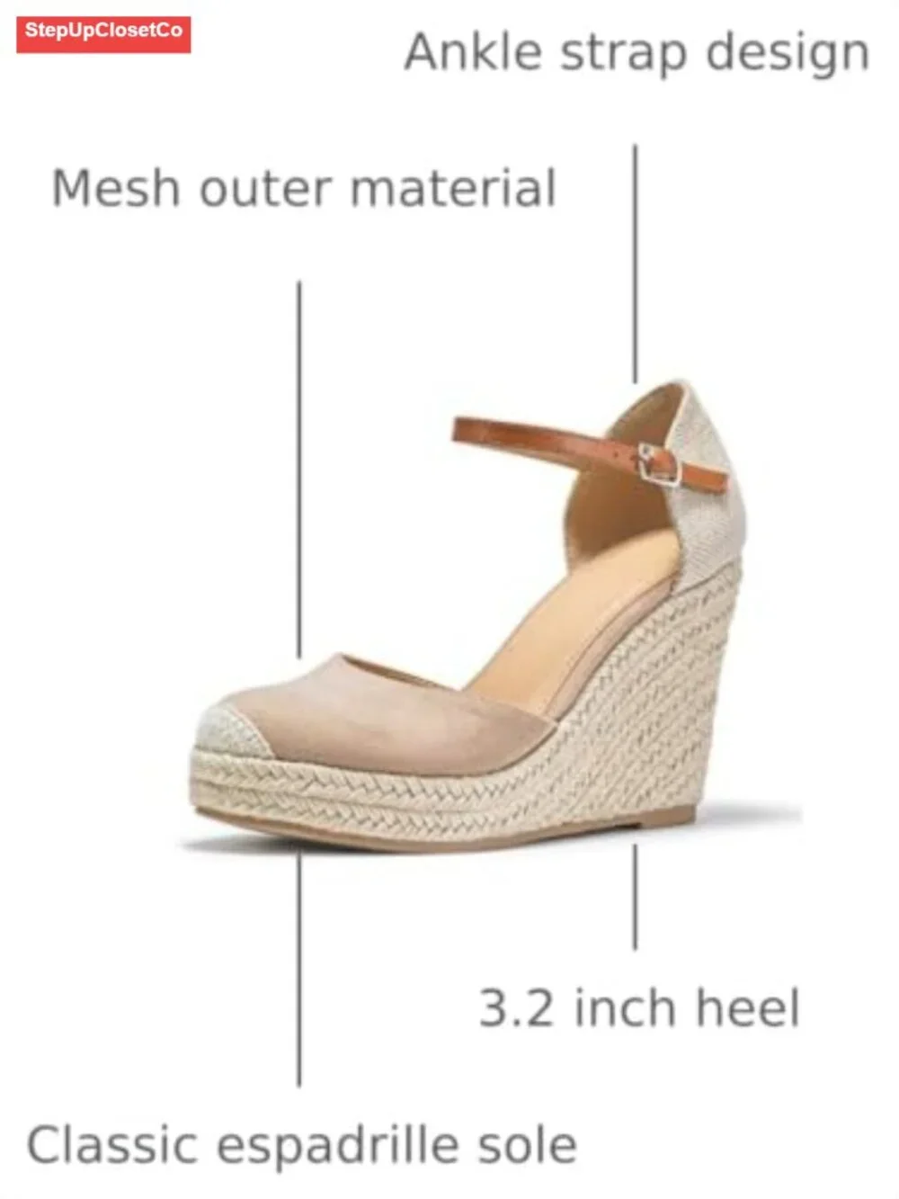 Espadrille Heel Platform Wedge Sandals Ankle Buckle Strap Closed Toe Shoes